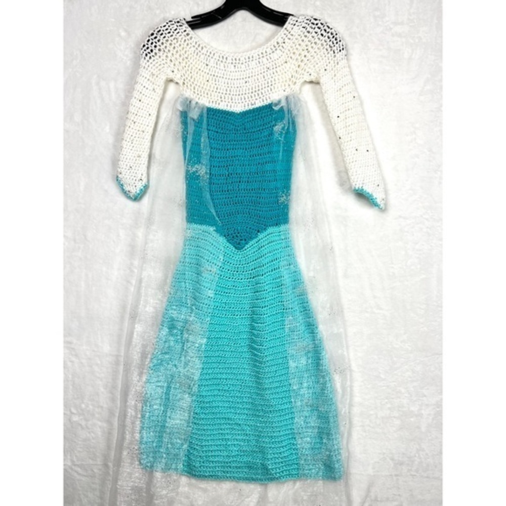 Kids Crochet Elsa Frozen Disney Sparkle Cape & Handmade Dress 6-7